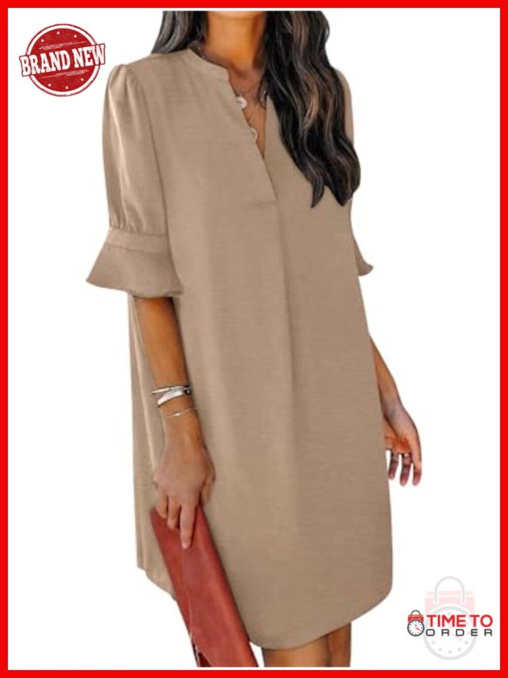 KISSMODA Womens V Neck Ruffle Short Sleeve Shift Dress Casual Summer
